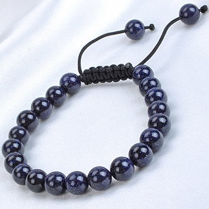 MASSIVE BEADS Natural Healing Power Gemstone Crystal Beads Unisex Adjustable Macrame Bracelets - color: Blue Sand, size: 8mm