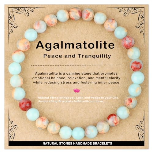 AD Beads 4mm6mm8mm10mm Handmade Bracelet - Natural Gemstone for Peace and Tranquility - Meditation, Yoga, Healing and Energy Gift for Unisex - color: Agalmatolite, size: 6mm