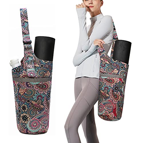 IwIeIaIrI Yoga Mat Bag for Women with Large Size Pocket and Zipper Pocket,Yoga Bag Mat Carrier Holder Fits Most Your Stuff,Yoga Accessories Gifts - color: Red-Canvas