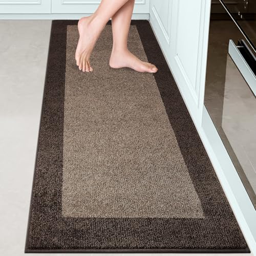 Machine Washable Kitchen Rug 24" x 70", Non Slip Kitchen Mat for Floor, Absorbent Entrance Runner Rug for Bedroom, Hallway, Bathroom, Door (Roll Packing) - color: Brown, size: 24" X 70"