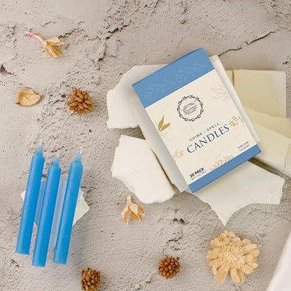 Raajsee Unscented Mini Taper Candles Pack of 20, Sky Blue | 5 Inches (H) Dinner Candle Sticks| Smokeless, and Dripless| Paraffin Wax with Cotton Wicks | Long Burning Time - color: Sky Blue, size: 5 Inch - Pack of 20