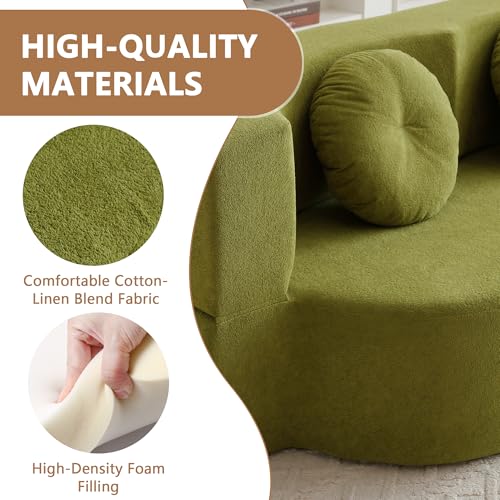 2-in-1 Folding Sofa Bed with Pillow, No Assembly Futon Twin Size Sofa Bed, Breathable Linen-Cotton Convertible Couch Bed for Living Room and Guest Room, 75.5 Inch,Green - color: Green-75.55", size: 2 seat