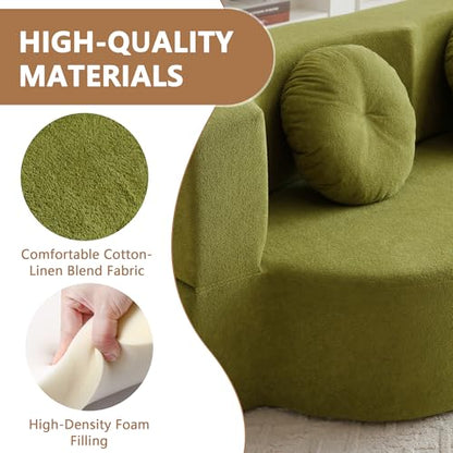 2-in-1 Folding Sofa Bed with Pillow, No Assembly Futon Twin Size Sofa Bed, Breathable Linen-Cotton Convertible Couch Bed for Living Room and Guest Room, 75.5 Inch,Green - color: Green-75.55", size: 2 seat