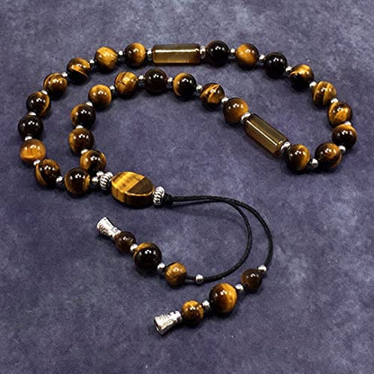 Mala Prayer Beads - Mala Necklace - Tibetan Mala Prayer Beads Meditation Beads Yoga Necklace - color: (POCKET MALA)-Tiger Eye Natural Stone -8 mm- 27 Beads