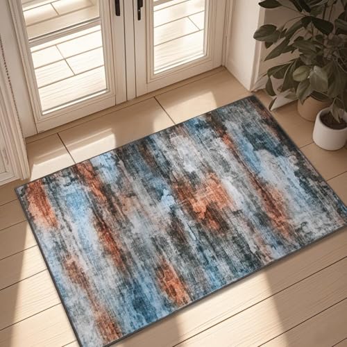 WILLSUN Washable Area Rugs, 2x3 Non-Slip Boho Small Area Rugs for Entryway, Kitchen, Bathroom, Machine Washable Vintage Rug, Indoor Floral Print Carpet for Home Decor, Kid & Pet Friendly Mat - color: Brown/Multi, size: 2' x 3' (Rectangular)