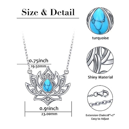 Lotus Neckalces for Women 925 Sterling Silver Moonstone/Turquoise Lotus Pendant for Girls Anxiety Stress Relieving Birthday Yoga Gifts - style: Turquoise Lotus