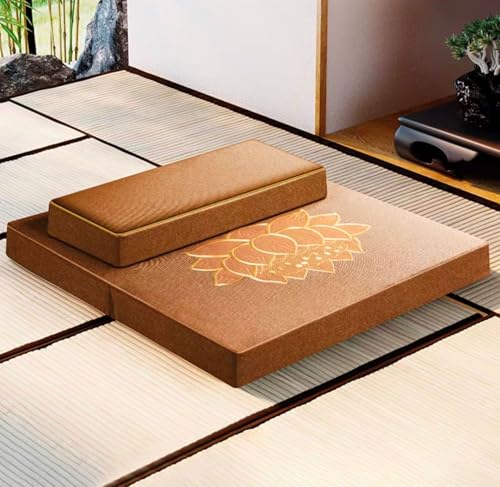 Large Meditation Cushion Mat Set Thick Yoga Mat Bolster Floor Pillows Seating for Adults Upgraded Meditation Accessories(Size:24x24inch,Color:Light Brown) - color: Light Brown, size: 24x24inch