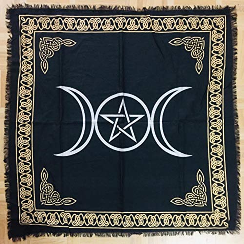 Indian Consigners Altar Cloth Triple Moon Pentagram Triquetra Witchcraft Alter Tarot Spread Top Cloth Wiccan Square Spiritual 24 by 24 Sacred (Triple Moon Pentagram Triquetra Silver) - size: 24" x 24" (Square)