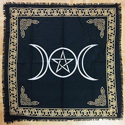 Indian Consigners Altar Cloth Triple Moon Pentagram Triquetra Witchcraft Alter Tarot Spread Top Cloth Wiccan Square Spiritual 24 by 24 Sacred (Triple Moon Pentagram Triquetra Silver) - size: 24" x 24" (Square)