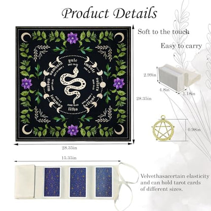 Knana Tarot Altar Cloth Mat - Silk for Reading - Witchcraft Accessories - Tarot Card Bag (Black Snake) - color: Black Snake