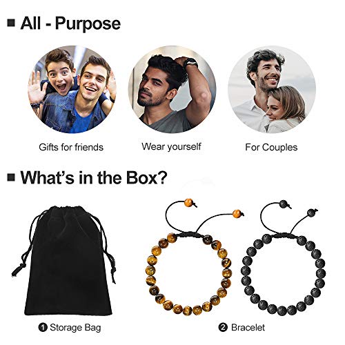 M MOOHAM Fathers Day Gift Mens Bracelet - Beaded Natural Stone 8mm Tiger Eye Matte Agate Lava Rock Bracelets for Men Teen Boys Grandpa Dad Birthday Gifts Jewelry - style: Lava Rock & Yellow Tiger Eye Bracelets
