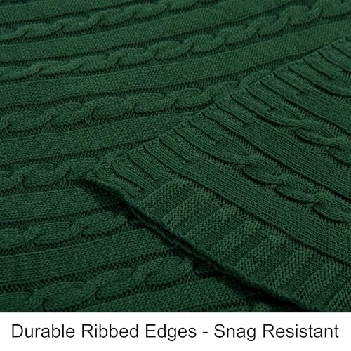 NTBAY 100% Pure Cotton Cable Knit Throw Blanket, Super Soft Warm 51x67 Knitted Throw Blanket for Couch, Sofa, Chair, Bed - Extra Cozy, Machine Washable, Comfortable Home Decor, Dark Green
