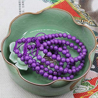 Keleny Natural Gemtone 6mm Round Beads Crystal Adjustable Braided Macrame Tassels Bracelets Unisex - color: Purple Lavendar Phosphosiderite
