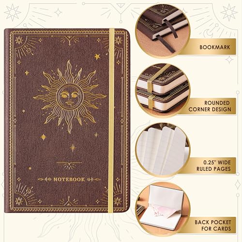 Artfan Ruled Notebook/Journal – Premium Thick Paper Faux Leather Classic Writing Notebook with Pocket + Page Dividers Gifts, Banded, Large, 144 Pages, Hard Cover, Lined (5.8 x 8.4) - Reddish Brown - color: Reddish Brown