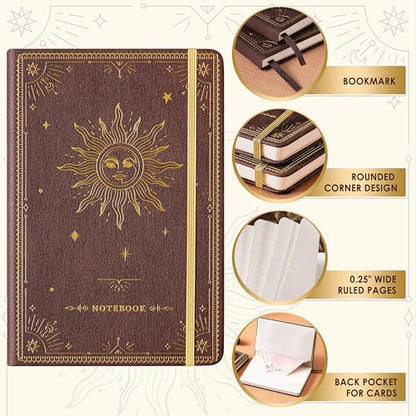 Artfan Ruled Notebook/Journal – Premium Thick Paper Faux Leather Classic Writing Notebook with Pocket + Page Dividers Gifts, Banded, Large, 144 Pages, Hard Cover, Lined (5.8 x 8.4) - Reddish Brown - color: Reddish Brown