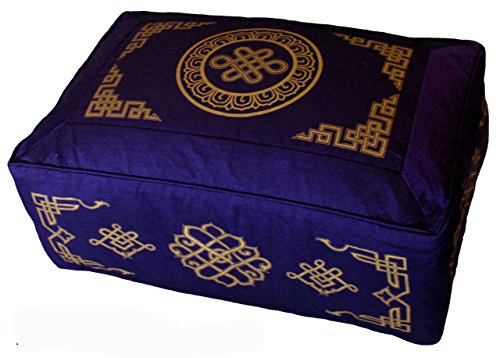 Meditation Cushion - Rectangular Zafu Buckwheat and Kapok Fill Eternal Knot Dharma Key Purple - color: Purple Eternal Knot Dharma Key