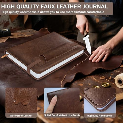 Lined Journal Notebook for Women Men, 256 Pages, Medium 5.7 in x 8.3 in - 100 GSM Thick Paper – Hardcover Leather Journals for Writing, Work, School, Note Taking, Diary Notepad, Dark Brown - color: Dark Brown