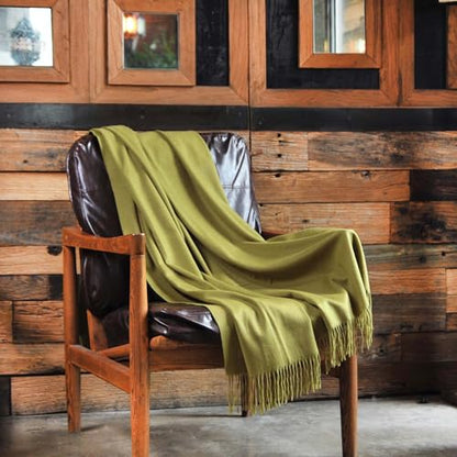 CUDDLE DREAMS Premium Cashmere Throw Blanket with Fringe, Luxuriously Soft (Bamboo Green) - color: Bamboo Green