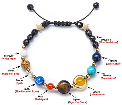 Fesciory Women Solar System Bracelet Universe Galaxy The Eight Planets Guardian Star Natural Stone Beads Bracelet Bangle Gifts - color: Blue Sandstone(Adjustable)