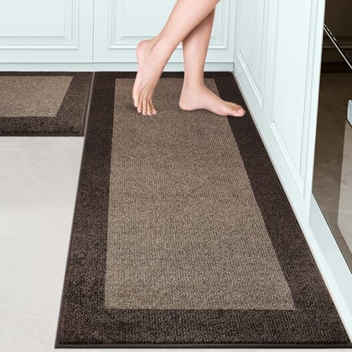 Machine Washable (24" x 36"+ 24" x 60"') Kitchen Rugs Set of 2, Non Slip Kitchen Mats for Floor, Absorbent Entrance Runner Rugs for Bedroom, Hallway, Bathroom, Door (Roll Packing) - color: Brown, size: 24" X 36"+ 24" X 60"