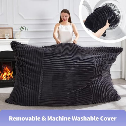Hobestluk 3 in 1 Bean Bag Chair Giant Bean Bag Chairs Convertible Bean Bag Floor Cushion with Machine Washable Cover, Beanbag Chairs for Adult (Dark Grey) - color: Dark Grey