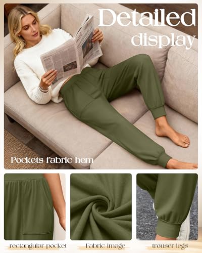 3 Pack Women's Lounge Pants Yoga High Waist Sweatpants Workout Lightweight Casual Joggers Comfy Pajama with Pockets - color: Black, Coffee, Army Green, size: X-Large