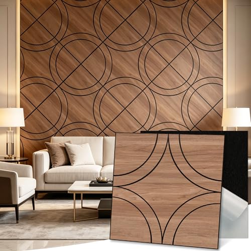 Acoustic Wall Panels 23.6x23.6 Inch 8 Pack, Circle Pattern, Sound Absorbing Peel and Stick Wall Decor, PET Felt Core with PVC Wood Grain, for Living Room Bedroom Home Office, Walnut - color: Circle, Walnut, size: 8 Pack Curved