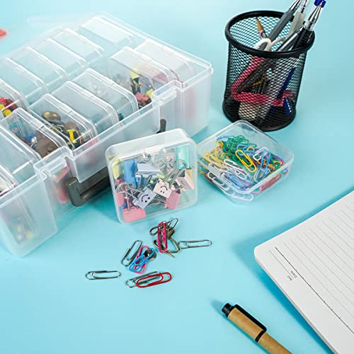 18 Pieces Small Plastic Craft 0rganizers and Storage, Transparent Box with Hinged Lid for Storage of Jewelry, Diamonds, DIY Art Craft Accessory