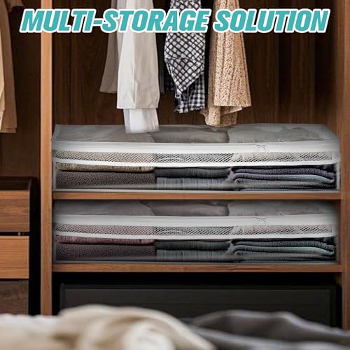 HIBAG 20 Gallon Under Bed Storage Containers, Underbed Clothing Storage Bins, Clear Plastic Organizer with Reinforced Handles, for Clothes Comforters Blankets Towels Pillows Bedding (2 Pack) - size: 20 gal Underbed - 2 pack