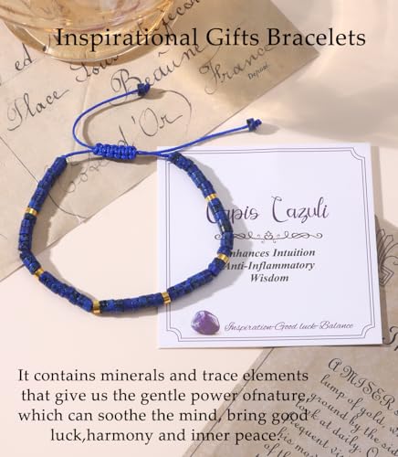 CASDAN Natural Crystal Beaded Bracelet for Women Natural Stone Adjustable Braided Rope Bracelets Spiritual Bracelet Inspirational Gifts - color: Lapis Lazuli