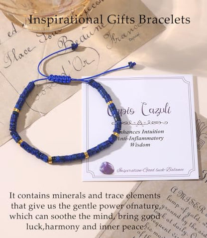 CASDAN Natural Crystal Beaded Bracelet for Women Natural Stone Adjustable Braided Rope Bracelets Spiritual Bracelet Inspirational Gifts - color: Lapis Lazuli