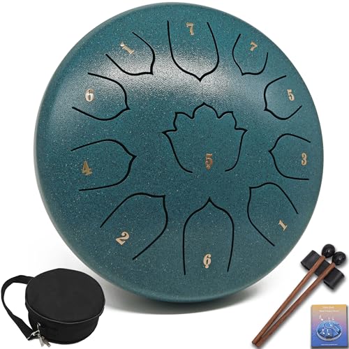 8.5-Inch 11-Note Steel Tongue Drum, Rain Drum for Outside and Garden, Musical Gift for Family and Friends, Great for Music Learning, Yoga and Meditation - color: Forest Green, size: 8.5 Inch 11 Notes