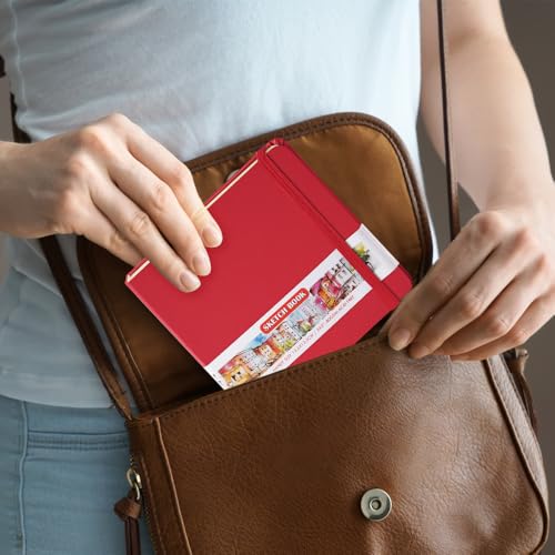 E-WEICHEN Square 5x5 inches 80gsm 96sheets/192 Pages Notebooks Blank Sketchbooks Travel Journal Pocket Hardcover Paint Writing Diary Memo Planner PU Leather Cover. Red - color: PU Cover-5x5in-Red