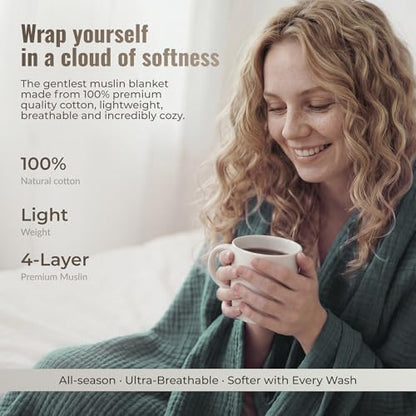 4-Layer Muslin Cotton King Bed Blanket (108 x 90 inches) – Ultra Soft, Breathable & Lightweight All-Season Gauze Blanket, Cozy Comfort, Machine Washable – Teal - color: Teal, size: King (108 x 90 inches)