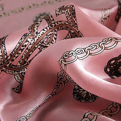 ANDANTINO 100% Silk Scarf 43" Large Square Lightweight Headscarf& Shawl–Women Hair Wraps-With Gift Packed - color: Leopard Print-pink