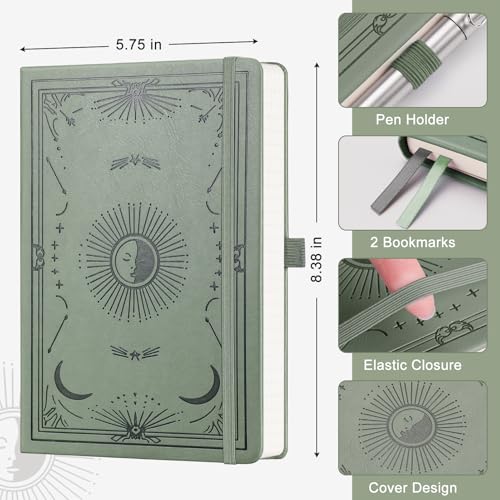 Lined Journal for Women Men, 192 Pages A5 Notebook Journal, Hardcover Notebook with 100Gsm Thick Pages, Leather Note Book for Writing, Travel, Business, Office, Prayer 5.7 x 8.3, Light Green - color: Light Green, style: Lined