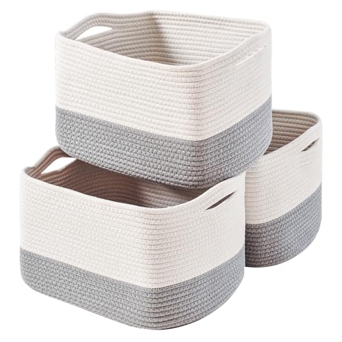 ICERZCZ Storage Baskets for Organizing Shelves, Woven Cotton Rope Bins for Baby Nursery Organization, Book Toy Towel Organizer, 15"x11"x9.5", 3 Packs, Off White & Grey - color: Off White & Grey, size: 15"(l)×11"(w)×9.5"(h)