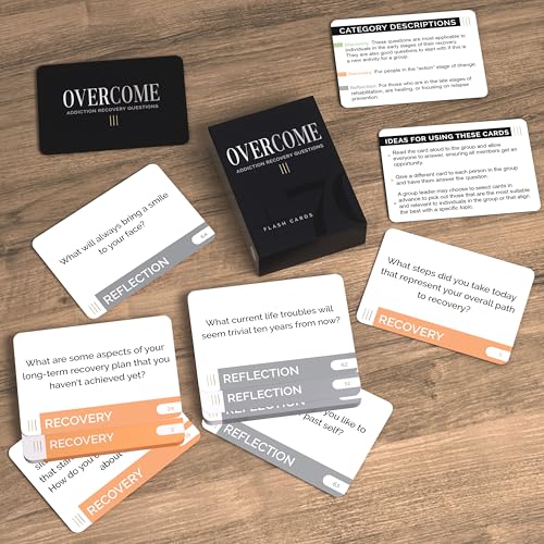 Briston Overcome Addiction Recovery Flash Cards – 70 Therapy Question Cards for Group Counseling & Mental Health – Reflection Prompts for Sobriety, Relapse Prevention, Substance Abuse Recovery Support