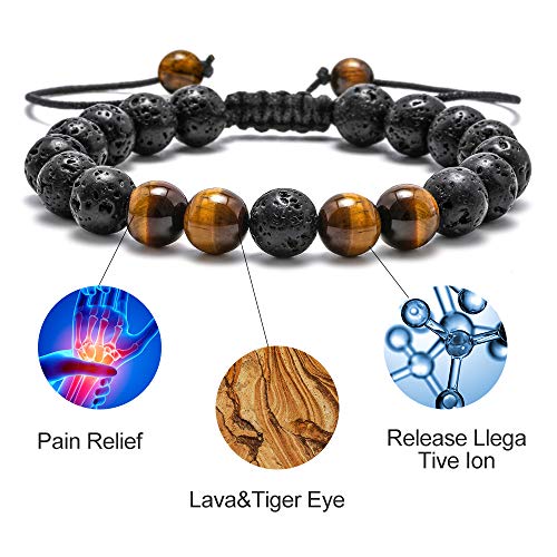 M MOOHAM Fathers Day Gift Mens Bracelet - Beaded Natural Stone 8mm Tiger Eye Matte Agate Lava Rock Bracelets for Men Teen Boys Grandpa Dad Birthday Gifts Jewelry - style: Lava Rock&Yellow Tiger Eye Bracelets