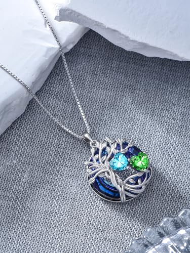 TOUPOP s925 Sterling Silver Family Celtic Tree of Life Pendant Necklaces with 2 Heart Birthstone with Blue Austrian Crystal Jewelry Birthday Valentines Day Gifts for Her, Anniversary Christmas Gifts for Wife Girlfriend Mom (18K Real White Gold Filled) - c