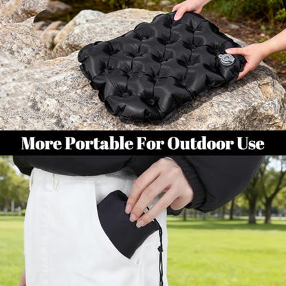 Inflatable Seat Cushion, Lightweight Stadium Seat Pad Waterproof Travel Airplane Seats Cushion Ergonomic Camping Air Seats Cushions for Long Flights, Stadium, Camping, Office, Car Travel (Black)
