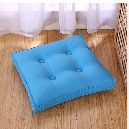 Square Cotton Linen Floor Cushion,Soft Yoga Tatami Meditation Cushion Seat Pad Floor Pillow,Removable and Washable Chair Cushion-Blue 45x45x8cm(17.7x17.7x3in)