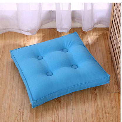 Square Cotton Linen Floor Cushion,Soft Yoga Tatami Meditation Cushion Seat Pad Floor Pillow,Removable and Washable Chair Cushion-Blue 45x45x8cm(17.7x17.7x3in)