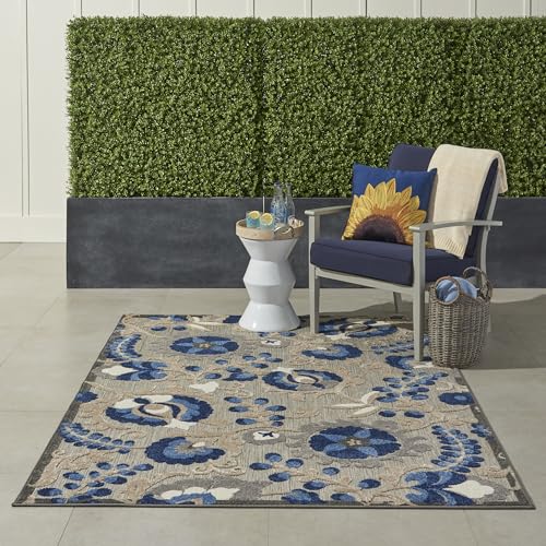 Nourison Home Aloha Natural Blue 6' x 9' Area Rug - Easy Clean, Non Shedding, Bed Room, Living Room, Dining Room, Kitchen (6' x 9') - color: Natural Blue, size: 6' x 9' (Rectangular)