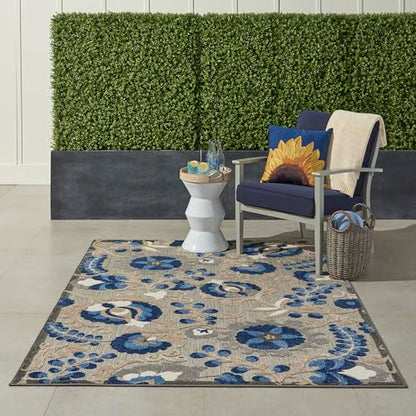 Nourison Home Aloha Natural Blue 6' x 9' Area Rug - Easy Clean, Non Shedding, Bed Room, Living Room, Dining Room, Kitchen (6' x 9') - color: Natural Blue, size: 6' x 9' (Rectangular)