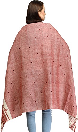 Exotic India Shawl from Kutch with Embroidered Mirrors - Pure Wool - color: Nastalgia Rose