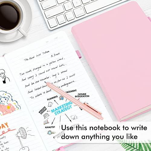feela 3 Pack Notebooks Journals Bulk, Hardcover Notebook Classic Ruled Lined Journals with Pen Holder for Women Girls School Business Supplies, with 3 Black Pens, 120 GSM, 5.1”x8.3”, A5, Rose Pink - color: 3 Rose Pink