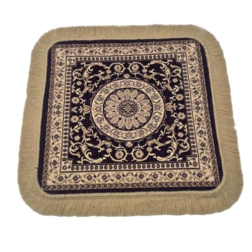 Soft Chenille Prayer Mat | 2x2 Feet Traditional Mandala Floral Pooja Aasan with Golden Fringes | Multipurpose Square Rug for Meditation, Yoga, Puja Room & Home (Pack of 1, Purple) - color: Purple, size: 2x2 Feet
