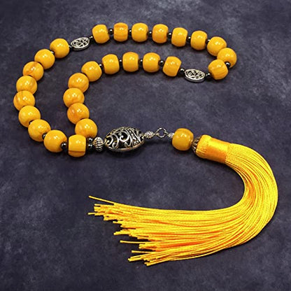 Mala Prayer Beads - Mala Necklace - Tibetan Mala Prayer Beads Meditation Beads Yoga Necklace - color: (POCKET MALA)-Yellow Resin Cylinder -13X9 mm- 27 Beads