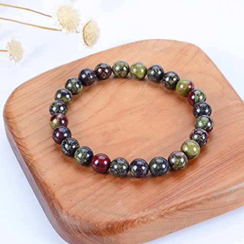 Cherry Tree Collection Gemstone Beaded Stretch Bracelet 8mm Round Beads 7" - color: Dragon Blood Jasper